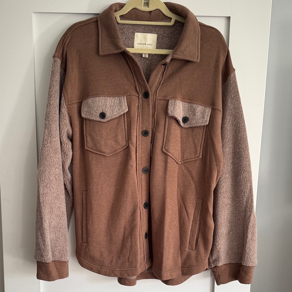 Thread & Supply Sweatshirt Pocket Two-Tone Brown Shacket